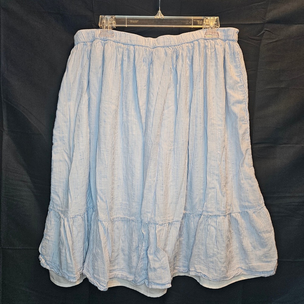 Old Navy XL Blue White Striped Button Front Ruffle Hem‎ Midi Skirt - Picture 9 of 9